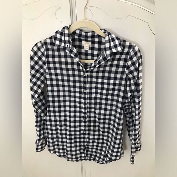 J.Crew Factory Navy Gingham lightweight cotton shirt in signature fit Size XXS - Picture 1 of 3